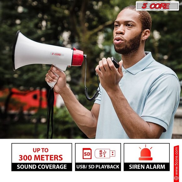 5 CORE 50W Megaphone Bullhorn Cheer Bull Horn Speaker Megaphono 300 Meter Range - Picture 10 of 10